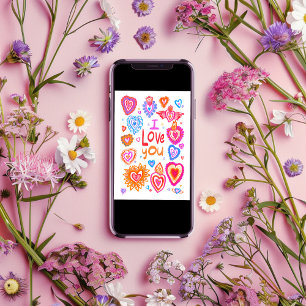 I KÄRLEK DU Lycklig Valentine Bright Whimsical Hea Kort
