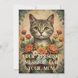 I kärlek du mamma - mors dag-katt med blommor julkort