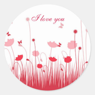 I Kärlek, du minimalistisk Red and White Poppies B Runt Klistermärke