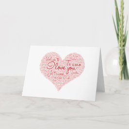 I Kärlek, du Ord Cloud Red Heart Valentine Day Kort