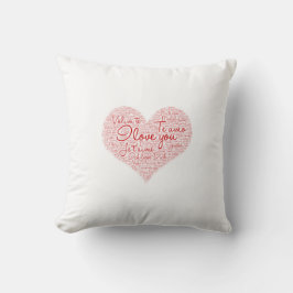 I Kärlek, du Ord Cloud Red Heart Valentine Day Kudde