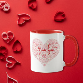 I Kärlek, du Ord Cloud Red Heart Valentine Day Mugg