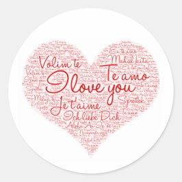 I Kärlek, du Ord Cloud Red Heart Valentine Day Runt Klistermärke