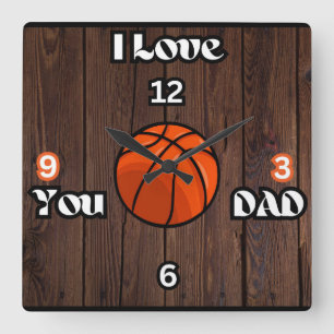 I Kärlek, du Pappa Rustic Basketball Square Wall C Fyrkantig Klocka