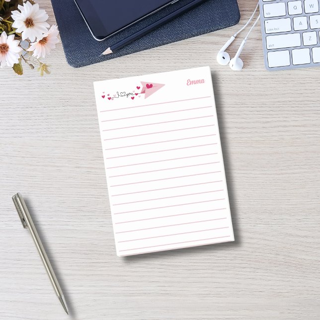 I Kärlek Du Pappra flygplan,Rosa,Enkel Personlig Post-it Block (Skapare uppladdad)