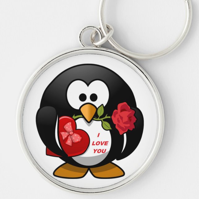 "I KÄRLEK DU" PENGUIN RUND SILVERFÄRGAD NYCKELRING (Framsidan)