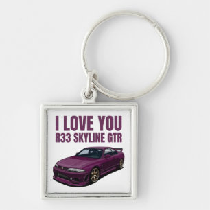 I kärlek du R33 Skyline GTR Fyrkantig Silverfärgad Nyckelring