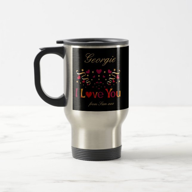 I KÄRLEK DU Red Heart Guld Ribbon Black Valentine Resemugg (Vänster)
