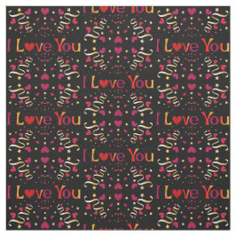 I KÄRLEK DU Red Heart Guld Ribbon Black Valentine Tyg