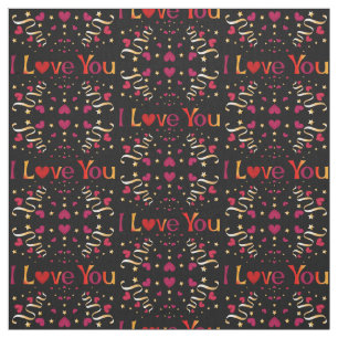 I KÄRLEK DU Red Heart Guld Ribbon Black Valentine Tyg