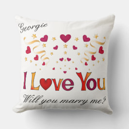 I KÄRLEK, DU Red Heart Guld Ribbon Giftermål Frier Kudde