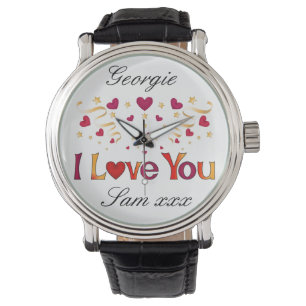I KÄRLEK DU Red Heart Guld Ribbon Vintage Valentin Armbandsur