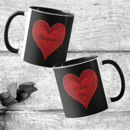 I Kärlek du Red Minimalist Heart Black Namn Mugg