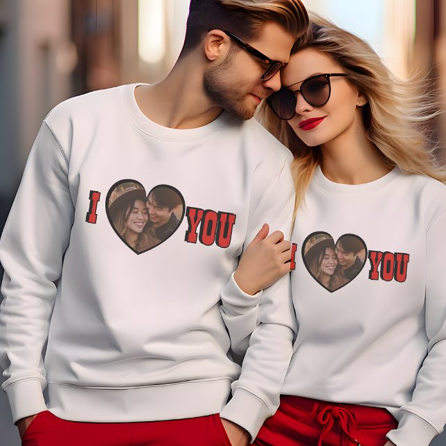 I Kärlek du Red Photo Heart Manar Lång Ärmad Tröja (I Love You Red Photo Heart Men's Sweatshirt)
