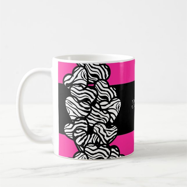 I kärlek, du rosa svartvit zebra hjärta mönster kaffemugg (Vänster)