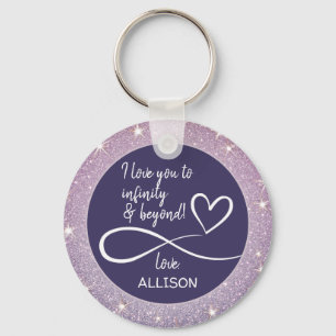 I kärlek du Valentines day Mörk Lila Glitter Cute Nyckelring