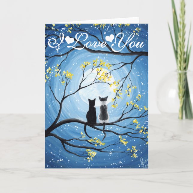I Kärlek Du Whimsical Måne med katter Kort (Framsida)