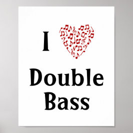 I Kärlek Dubbla Bass Red Heart of Musik noter Poster