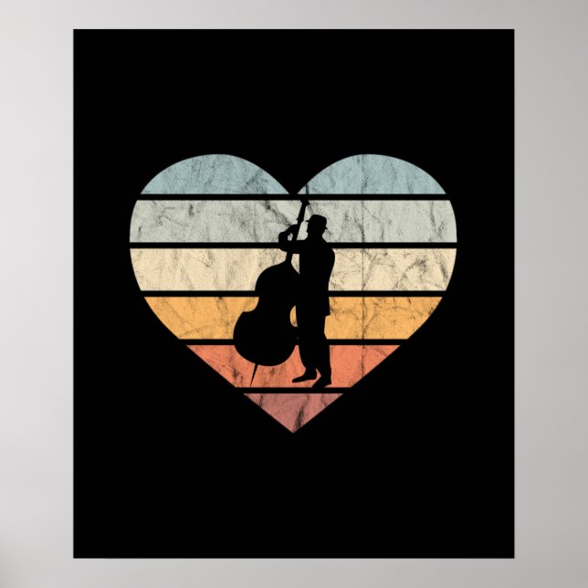 I Kärlek Dubbla Bass Retro Heart Poster (Framsidan)