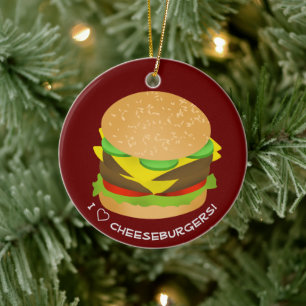 I Kärlek Dubbla Cheeseburgare Julgransprydnad Keramik