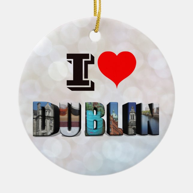 I Kärlek Dublin Ireland 3D Travel Photo Julgransprydnad Keramik (Framsidan)