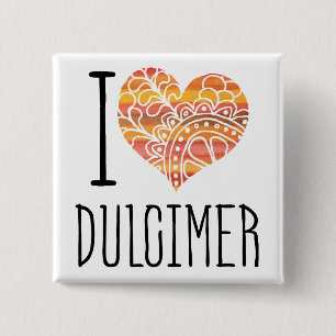 I Kärlek Dulcimer Orange Mandala Heart Knapp