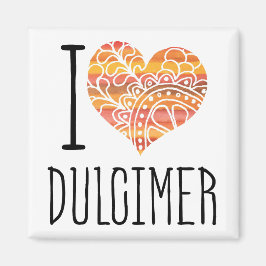 I Kärlek Dulcimer Orange Mandala Heart Magnet