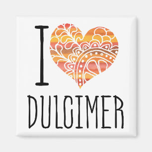 I Kärlek Dulcimer Orange Mandala Heart Magnet