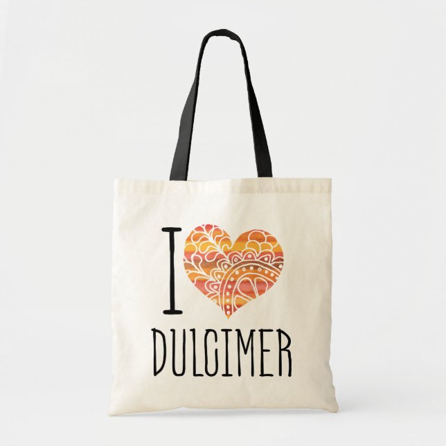 I Kärlek Dulcimer Orange Mandala Heart Tygkasse (Framsidan)