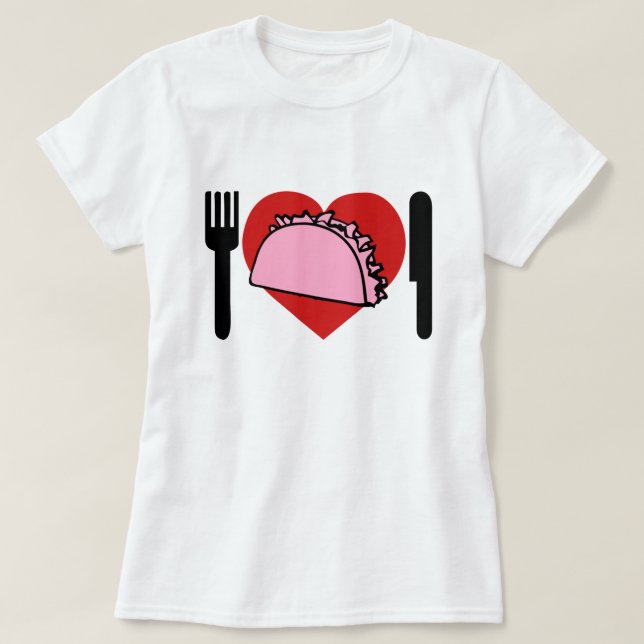 I Kärlek EEG Rosa Tacos Knivar Fork Tee Shirt (Design framsida)