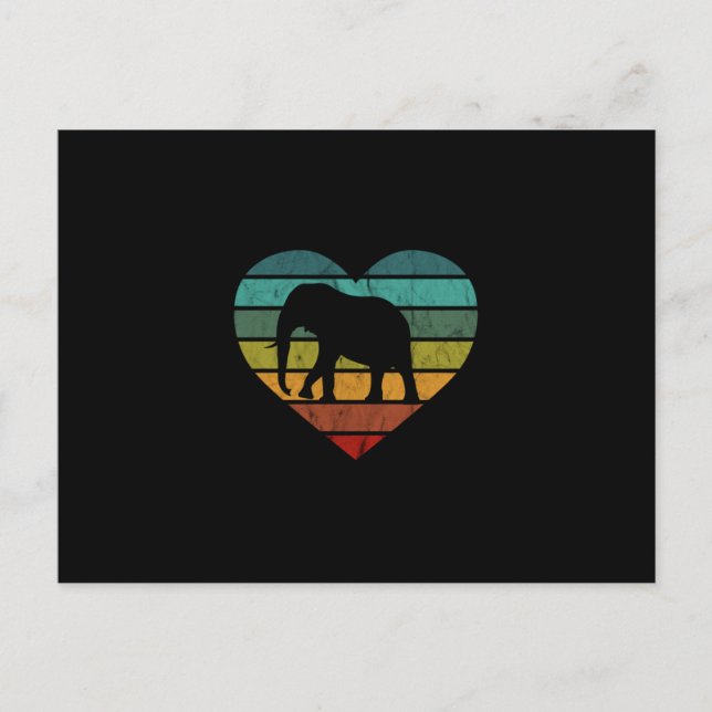 I Kärlek Elephants Retro Heart Vykort (Framsida)