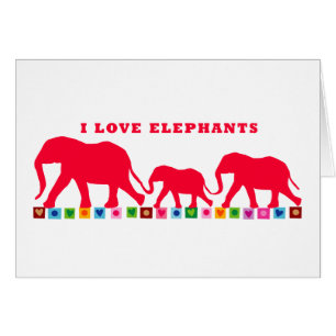 I Kärlek Elephants (Röda) Hälsningskort