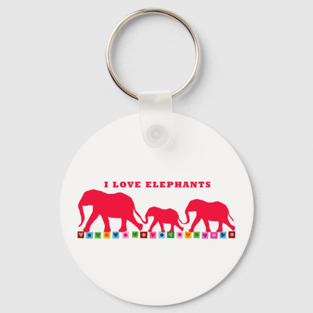 I Kärlek Elephants (Röda) Nyckelring (Framsida)