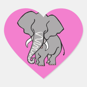 I kärlek ELEPHANTS - Wildlife - Nature - Rosa Hjärtformat Klistermärke