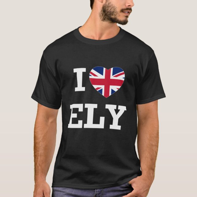 I Kärlek Ely England Union Jack Flagga Heart Engli T Shirt (Framsida)