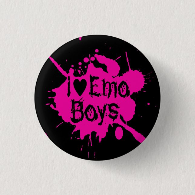 "I Kärlek Emo Boys" Rosa Paint Splatter Knapp (Framsida)
