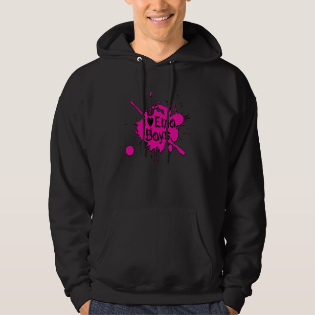 "I Kärlek Emo Boys" Rosa Paint Splatter Sweatshirt (Framsida)
