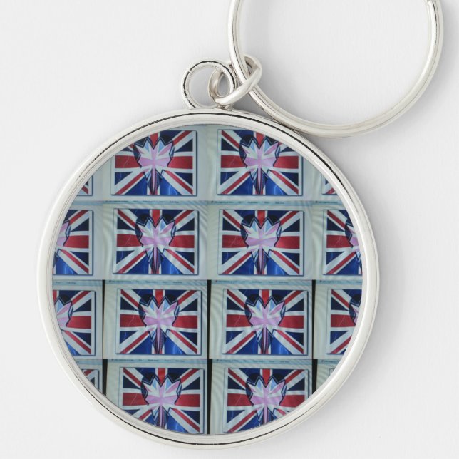 I Kärlek England Art Print Rund Silverfärgad Nyckelring (Framsidan)