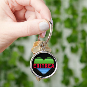 I Kärlek Eritrea, Eritrean Heart Rund Silverfärgad Nyckelring