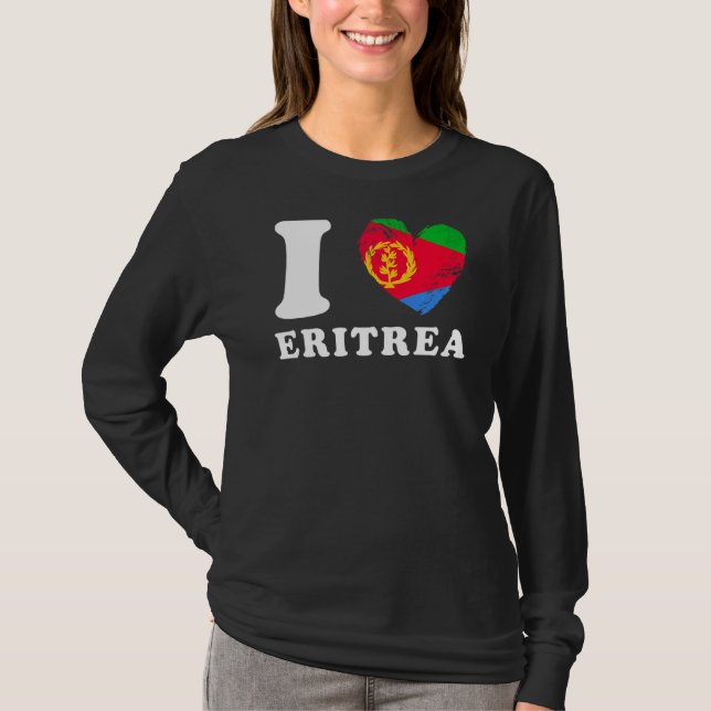I Kärlek Eritrea Heart Flagga Eritrea T Shirt (Framsida)