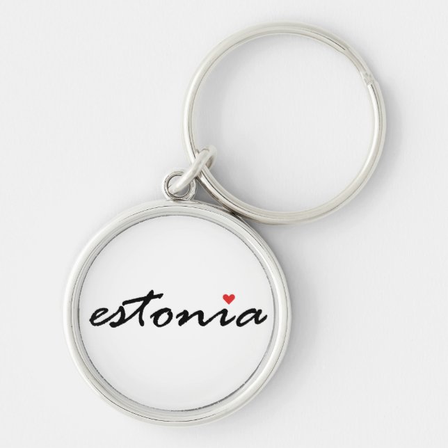 I kärlek Estland Rund Silverfärgad Nyckelring (Framsidan)