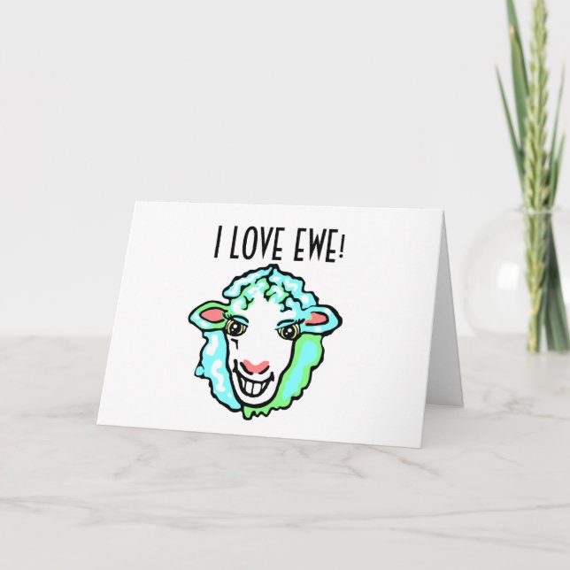 I Kärlek Ewe Aquamarine Sheep Helgkort (Framsida)