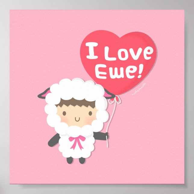 I Kärlek Ewe Cute Sheep Pun Humor Poster (Framsidan)