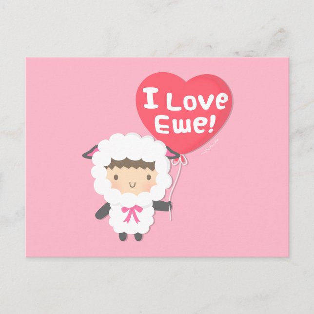 I Kärlek Ewe Cute Sheep Pun Humor Vykort (Framsida)