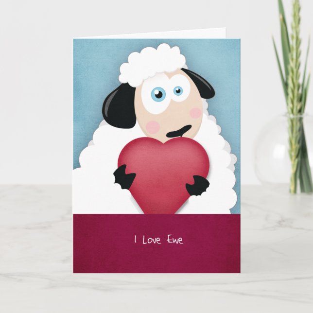 I Kärlek Ewe Cute Valentine Sheep Cards Helgkort (Framsida)