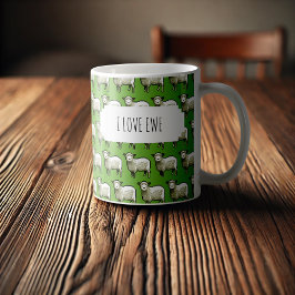I Kärlek Ewe Flock of Wooly Sheep Pixel Art Mönste Kaffemugg