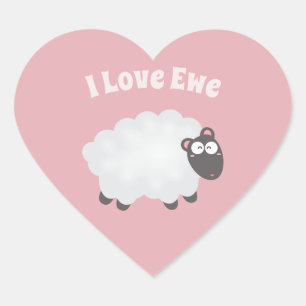 I Kärlek Ewe Kawaii Cute Animal Funny Pun Humor Ro Hjärtformat Klistermärke
