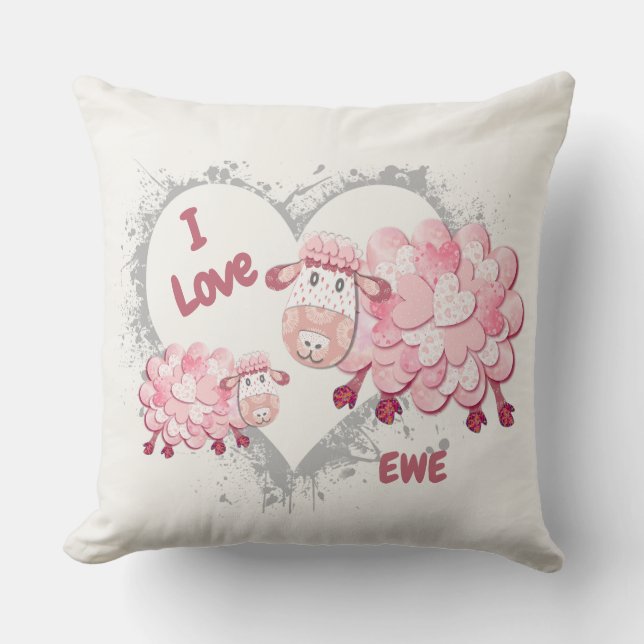 I Kärlek Ewe Rosa Cushion Anpassade Kudde (Framsida)
