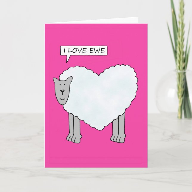 I Kärlek Ewe Tecknad Valentine Sheep Helgkort (Framsida)