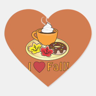 I Kärlek Fall med kaffe och kakor Hjärtformat Klistermärke